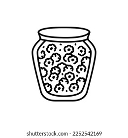 Pickled raspberry jam in a jar color line icon. Homemade canned food.