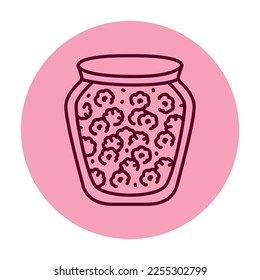 Pickled raspberry jam in a jar color line icon. Homemade canned food.
