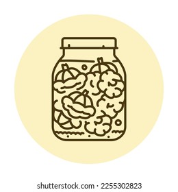 Pickled squash in a jar color line icon. Homemade canned food.