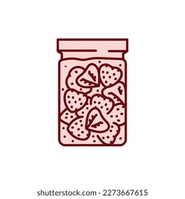 Pickled strawberries in a jar color line icon. Homemade canned food.
