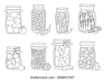 Pickled vegetables isolated outline set icon. Vector outline set icon preserve fruit. Vector illustration pickled vegetables on white background.