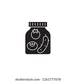 Pickled vegetables jar black vector concept icon. Pickled vegetables jar flat illustration, sign