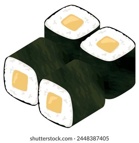 Pickled vegetables roll. Japanese cuisine. Vector illustration.