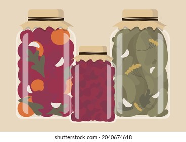Gemüse und Erdbeermarmelade, gepickelt.
