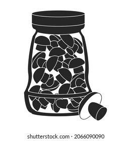 Pickled vegetables vector black icon. Vector illustration can of mushrooms on white background. Isolated black illustration icon of pickled vegetables.