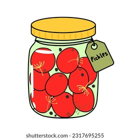 pickles. Canned vegetables. tomatos in jars with spices. Illustration of products of preparations for the winter.