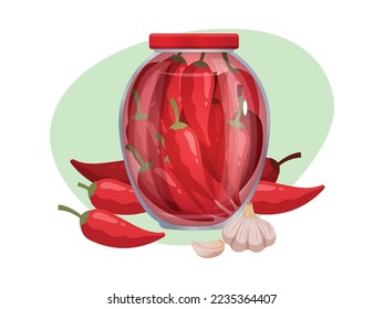 Pickles composition with isolated image of marinated vegetables in glass jars with ripe fruits vector illustration