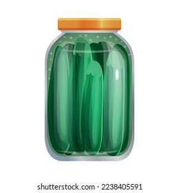 Pickles composition with isolated image of mason jar filled with marinated vegetables on blank background vector illustration