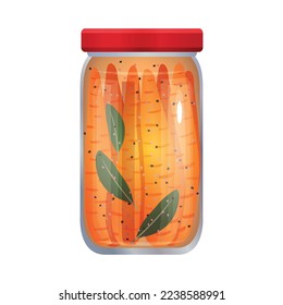 Pickles composition with isolated image of mason jar filled with marinated vegetables on blank background vector illustration