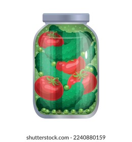 Pickles composition with isolated image of mason jar filled with marinated vegetables on blank background vector illustration