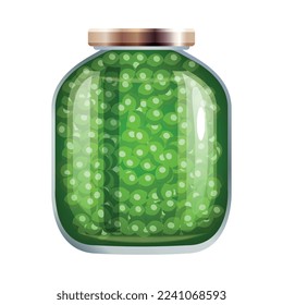 Pickles composition with isolated image of mason jar filled with marinated vegetables on blank background vector illustration