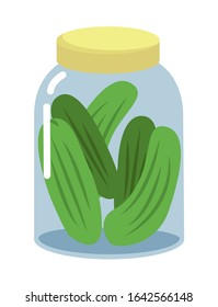 Pickles in jar, isolated jar of pickled cucumbers. Marinated vegetables in can, homemade production full of probiotics. Fermented veggies, crunch gherkin with salt. Nutritious male, vector in flat