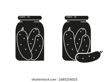 Pepinillos en icono de silueta de frasco. Elemento aislado de Vector sobre fondo blanco