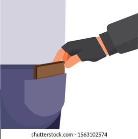 pickpocket, human hand takes wallet from wallet illustration cartoon vector