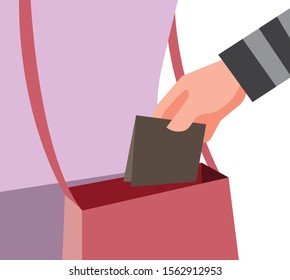 pickpocket stole a girl wallet from bag illustration editable vector