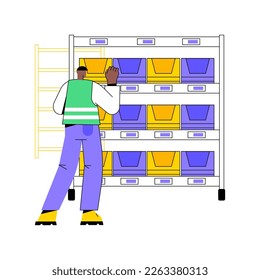 Pick-to-light system isolated cartoon vector illustrations. Professional warehouse manager using pick-to-light equipment with smart shelve, modern inventory technologies vector cartoon.