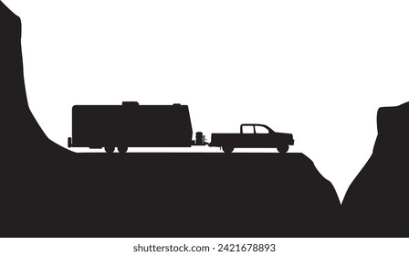 A pickup with a camp trailer attached has found a very remote campsite