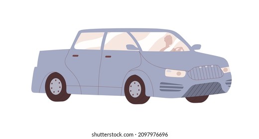 Coche de recogida. Recogida automática con conductor. La persona que conduce el transporte por carretera. Viaje en vehículo SUV. Ilustración vectorial plana coloreada aislada en fondo blanco