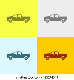 Pick-Up car Icon on Four Different Backgrounds. Eps-10.