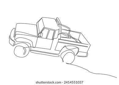 pickup car off road vehicle nature outside one line art design