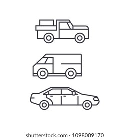 Pickup car thin line icon concept. Pickup car linear vector sign, symbol, illustration.