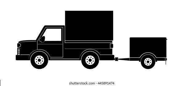 Pickup car and trailer vector illustration