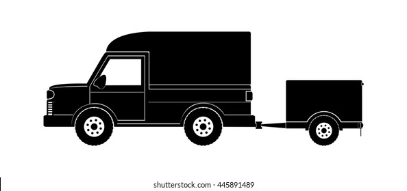 Pickup car and trailer vector illustration