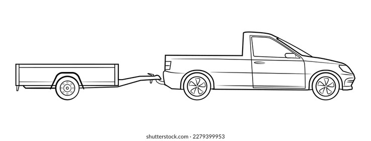 Pickup car with trailer vector stock illustration.