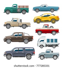 Pickup car vector auto delivery transport pick up offroad automobile vehicle or truck and mockup isolated citycar on white background illustration