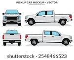 Pickup Car Vector - Pickup Car mock up for car branding on White background. Side, Front, Rear View