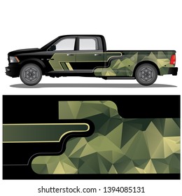Pickup car wrap vector designs. Camouflage livery for vehicle vinyl branding background - vector