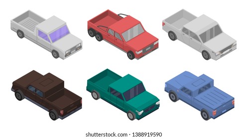 Pickup icons set. Isometric set of pickup vector icons for web design isolated on white background