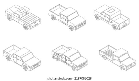 Iconos de recolección establecidos. Conjunto isométrico de iconos vectoriales de recogida delinear la línea delgada aislada en blanco