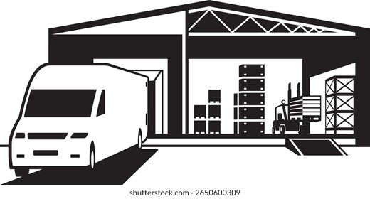 Pickup loading goods from warehouse - vector illustration
