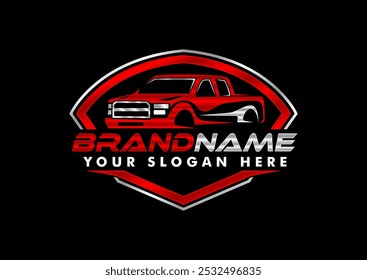 Pickup-Logo, Vektor-Emblem-Abzeichen-Vorlage einzeln auf schwarzem Hintergrund