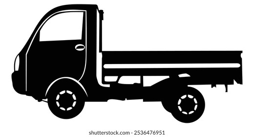 Pickup or mini truck vehicle transport silhouette vector icon illustration.