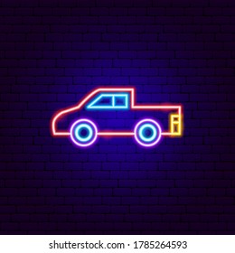 Pickup Neon Sign. Vector Illustration of Car Transport Promotion.