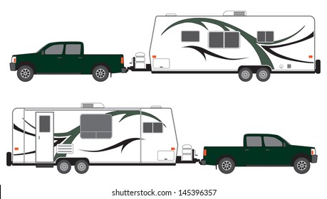 Pickup Pulling Camper Trailer