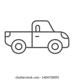 Pickup thin line icon, transport and automobile, truck sign, vector graphics, a linear pattern on a white background, eps 10.