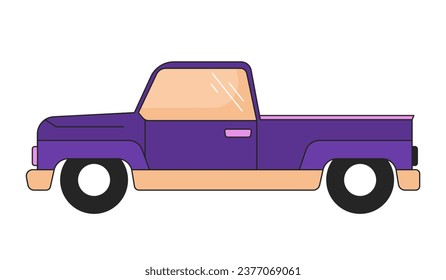 Pickup truck 2D linear cartoon object. Pick up truck farm isolated line vector element white background. Old fashioned car side view. Countryside farmer vehicle color flat spot illustration