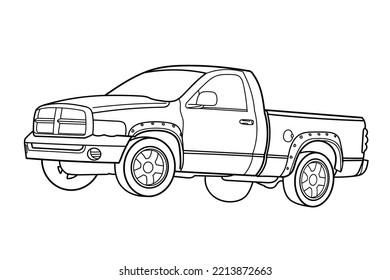 Pick-up truck 3d view. Vector doodle illustration	
