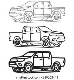 Pickup Truck 4x4 Outline On White Background Vector Illustration