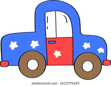 Pickup Truck in American Flag Pattern Doodle Outline
