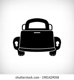 Pickup Truck Back. Black Vintage Truck Isolated On White Background. Retro Farm Truck Vector Illustration. 