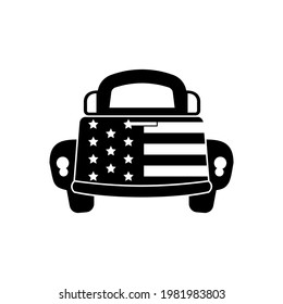 Pickup truck back. Patriotic truck isolated on white background. Retro farm truck  t shirt design to celebrate 4th of july independence day. Vector illustration.