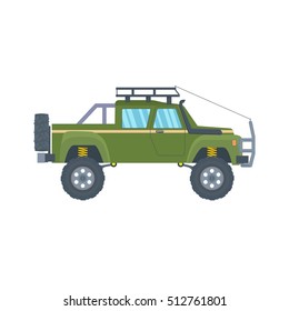 Pickup truck with big wheels isolated on white background. Vector illustration