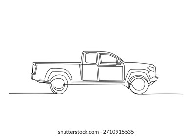 Carro de caminhão de coleta em desenho contínuo de uma linha. Ilustração de arte de linha única de Pick Up Truck. Vetor editável.