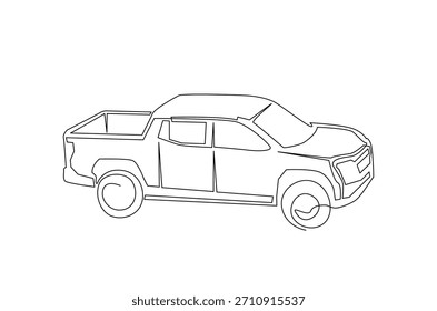 Coche de camioneta en dibujo continuo de una línea. Ilustración de arte de una sola línea de Pick Up Truck. Vector editable.
