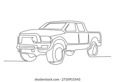 Carro de caminhão de coleta em desenho contínuo de uma linha. Ilustração de arte de linha única de Pick Up Truck. Vetor editável.