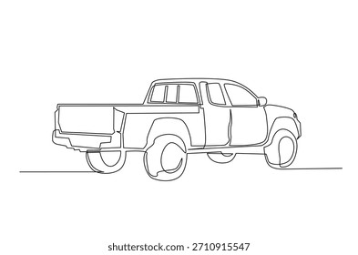 Carro de caminhão de coleta em desenho contínuo de uma linha. Ilustração de arte de linha única de Pick Up Truck. Vetor editável.